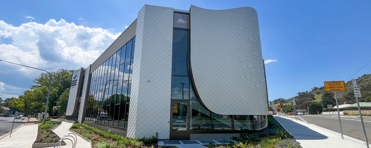 Contemporary curved exterior of Wollondilly Performing Arts Centre in Picton